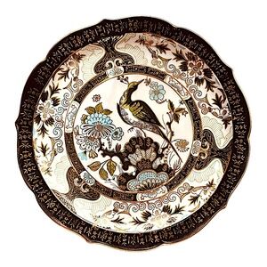 SAJI JAPAN Vintage 1960s Hand Painted Porcelain Plate 10.5” Decorative Peacock